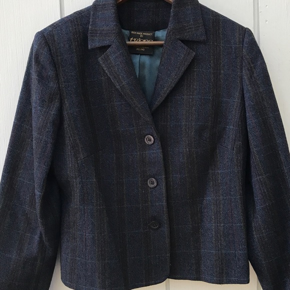 Triona Ireland Navy Plaid Donegal Wool Tweed Jacket - Picture 6 of 9